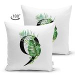 Beyaz Zemin Yaprak Motifli Siyah 9 Rakamı Özel Tasarım Modern Suet Yastık Kırlent Kılıfı Realhomes