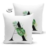 - Suet-K9454-Gorsel2 - Realhomes Beyaz Zemin Yaprak Motifli Siyah A Harfi Özel Tasarım Modern Suet Yastık Kırlent Kılıfı Realhomes