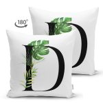 - Suet-K9458-Gorsel2 - Realhomes Beyaz Zemin Yaprak Motifli Siyah D Harfi Özel Tasarım Modern Suet Yastık Kırlent Kılıfı Realhomes