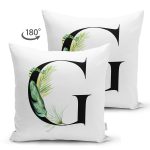 - Suet-K9461-Gorsel2 - Realhomes Beyaz Zemin Yaprak Motifli Siyah G Harfi Özel Tasarım Modern Suet Yastık Kırlent Kılıfı Realhomes