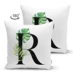 - Suet-K9474-Gorsel2 - Realhomes Beyaz Zemin Yaprak Motifli Siyah RHarfi Özel Tasarım Modern Suet Yastık Kırlent Kılıfı Realhomes