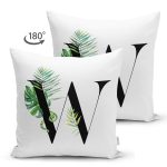 - Suet-K9481-Gorsel2 - Realhomes Beyaz Zemin Yaprak Motifli Siyah W Harfi Özel Tasarım Modern Suet Yastık Kırlent Kılıfı Realhomes