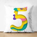 Beyaz Zemin Renkli 5 Rakamlı Özel Tasarım Modern Suet Yastık Kırlent Kılıfı Realhomes