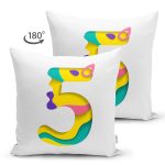 Beyaz Zemin Renkli 5 Rakamlı Özel Tasarım Modern Suet Yastık Kırlent Kılıfı Realhomes