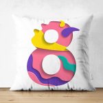 Beyaz Zemin Renkli 8 Rakamlı Özel Tasarım Modern Suet Yastık Kırlent Kılıfı Realhomes