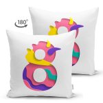 Beyaz Zemin Renkli 8 Rakamlı Özel Tasarım Modern Suet Yastık Kırlent Kılıfı Realhomes