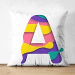 - Suet-K9496-Gorsel1 - Realhomes Beyaz Zemin Renkli A Harfli Özel Tasarım Modern Suet Yastık Kırlent Kılıfı Realhomes