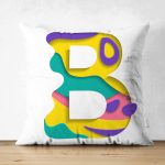 Beyaz Zemin Renkli B Harfli Özel Tasarım Modern Suet Yastık Kırlent Kılıfı Realhomes