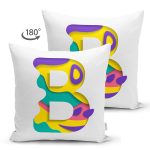 Beyaz Zemin Renkli B Harfli Özel Tasarım Modern Suet Yastık Kırlent Kılıfı Realhomes