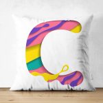 Beyaz Zemin Renkli C Harfli Özel Tasarım Modern Suet Yastık Kırlent Kılıfı Realhomes