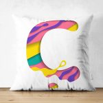 Beyaz Zemin Renkli Ç Harfli Özel Tasarım Modern Suet Yastık Kırlent Kılıfı Realhomes