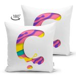 Beyaz Zemin Renkli Ç Harfli Özel Tasarım Modern Suet Yastık Kırlent Kılıfı Realhomes