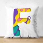 - Suet-K9502-Gorsel1 - Realhomes Beyaz Zemin Renkli F Harfli Özel Tasarım Modern Suet Yastık Kırlent Kılıfı Realhomes