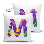 - Suet-K9510-Gorsel2 - Realhomes Beyaz Zemin Renkli M Harfli Özel Tasarım Modern Suet Yastık Kırlent Kılıfı Realhomes