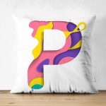 - Suet-K9514-Gorsel1 - Realhomes Beyaz Zemin Renkli P Harfli Özel Tasarım Modern Suet Yastık Kırlent Kılıfı Realhomes