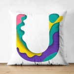 Beyaz Zemin Renkli U Harfli Özel Tasarım Modern Suet Yastık Kırlent Kılıfı Realhomes