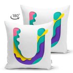 Beyaz Zemin Renkli U Harfli Özel Tasarım Modern Suet Yastık Kırlent Kılıfı Realhomes