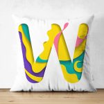 - Suet-K9523-Gorsel1 - Realhomes Beyaz Zemin Renkli W Harfli Özel Tasarım Modern Suet Yastık Kırlent Kılıfı Realhomes