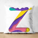 - Suet-K9526-Gorsel1 - Realhomes Beyaz Zemin Renkli Z Harfli Özel Tasarım Modern Suet Yastık Kırlent Kılıfı Realhomes