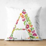 Beyaz Zemin Yaprak Temalı A Harfi Özel Tasarım Modern Suet Yastık Kırlent Kılıfı Realhomes