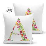 Beyaz Zemin Yaprak Temalı A Harfi Özel Tasarım Modern Suet Yastık Kırlent Kılıfı Realhomes