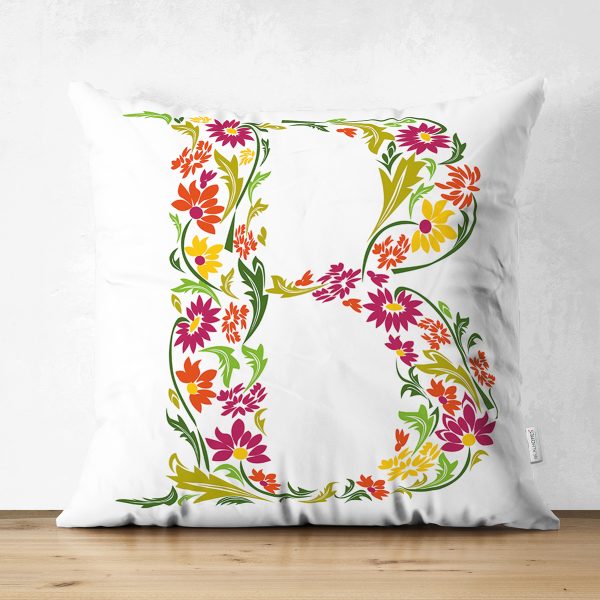 - Suet-K9529-Gorsel1 - Realhomes  Beyaz Zemin Yaprak Temalı Ç Harfi Özel Tasarım Modern Suet Yastık Kırlent Kılıfı Realhomes