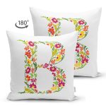 - Suet-K9529-Gorsel2 - Realhomes Beyaz Zemin Yaprak Temalı B Harfi Özel Tasarım Modern Suet Yastık Kırlent Kılıfı Realhomes
