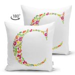 Beyaz Zemin Yaprak Temalı C Harfi Özel Tasarım Modern Suet Yastık Kırlent Kılıfı Realhomes