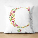 - Suet-K9531-Gorsel1 - Realhomes  Beyaz Zemin Yaprak Temalı Ç Harfi Özel Tasarım Modern Suet Yastık Kırlent Kılıfı Realhomes