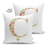 - Suet-K9531-Gorsel2 - Realhomes  Beyaz Zemin Yaprak Temalı Ç Harfi Özel Tasarım Modern Suet Yastık Kırlent Kılıfı Realhomes