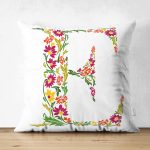 Beyaz Zemin Yaprak Temalı E Harfi Özel Tasarım Modern Suet Yastık Kırlent Kılıfı Realhomes