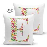Beyaz Zemin Yaprak Temalı E Harfi Özel Tasarım Modern Suet Yastık Kırlent Kılıfı Realhomes