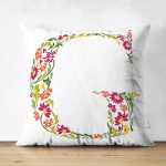Beyaz Zemin Yaprak Temalı G Harfi Özel Tasarım Modern Suet Yastık Kırlent Kılıfı Realhomes