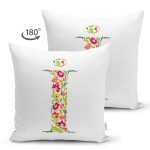 - Suet-K9537-Gorsel2 - Realhomes Beyaz Zemin Yaprak Temalı İ Harfi Özel Tasarım Modern Suet Yastık Kırlent Kılıfı Realhomes