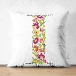 Beyaz Zemin Yaprak Temalı I Harfi Özel Tasarım Modern Suet Yastık Kırlent Kılıfı Realhomes