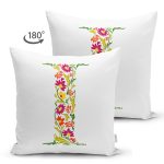 Beyaz Zemin Yaprak Temalı I Harfi Özel Tasarım Modern Suet Yastık Kırlent Kılıfı Realhomes