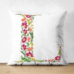 Beyaz Zemin Yaprak Temalı L Harfi Özel Tasarım Modern Suet Yastık Kırlent Kılıfı Realhomes