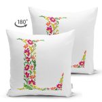 Beyaz Zemin Yaprak Temalı L Harfi Özel Tasarım Modern Suet Yastık Kırlent Kılıfı Realhomes