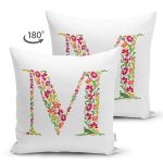 - Suet-K9542-Gorsel2 - Realhomes Beyaz Zemin Yaprak Temalı M Harfi Özel Tasarım Modern Suet Yastık Kırlent Kılıfı Realhomes