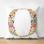 Beyaz Zemin Yaprak Temalı O Harfi Özel Tasarım Modern Suet Yastık Kırlent Kılıfı Realhomes