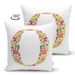 Beyaz Zemin Yaprak Temalı O Harfi Özel Tasarım Modern Suet Yastık Kırlent Kılıfı Realhomes