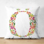 Beyaz Zemin Yaprak Temalı Ö Harfi Özel Tasarım Modern Suet Yastık Kırlent Kılıfı Realhomes