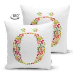 Beyaz Zemin Yaprak Temalı Ö Harfi Özel Tasarım Modern Suet Yastık Kırlent Kılıfı Realhomes
