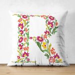 - Suet-K9548-Gorsel1 - Realhomes Beyaz Zemin Yaprak Temalı R Harfi Özel Tasarım Modern Suet Yastık Kırlent Kılıfı Realhomes