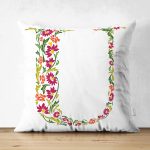 - Suet-K9552-Gorsel1 - Realhomes Beyaz Zemin Yaprak Temalı U Harfi Özel Tasarım Modern Suet Yastık Kırlent Kılıfı Realhomes