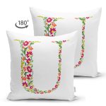 - Suet-K9552-Gorsel2 - Realhomes Beyaz Zemin Yaprak Temalı U Harfi Özel Tasarım Modern Suet Yastık Kırlent Kılıfı Realhomes