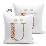 - Suet-K9553-Gorsel2 - Realhomes Beyaz Zemin Yaprak Temalı Ü Harfi Özel Tasarım Modern Suet Yastık Kırlent Kılıfı Realhomes