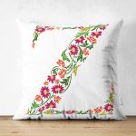 Beyaz Zemin Yaprak Temalı Z Harfi Özel Tasarım Modern Suet Yastık Kırlent Kılıfı Realhomes