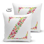 Beyaz Zemin Yaprak Temalı Z Harfi Özel Tasarım Modern Suet Yastık Kırlent Kılıfı Realhomes