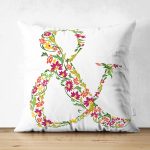 - Suet-K9558-Gorsel1 - Realhomes Beyaz Zemin Yaprak Temalı & Harfi Özel Tasarım Modern Suet Yastık Kırlent Kılıfı Realhomes